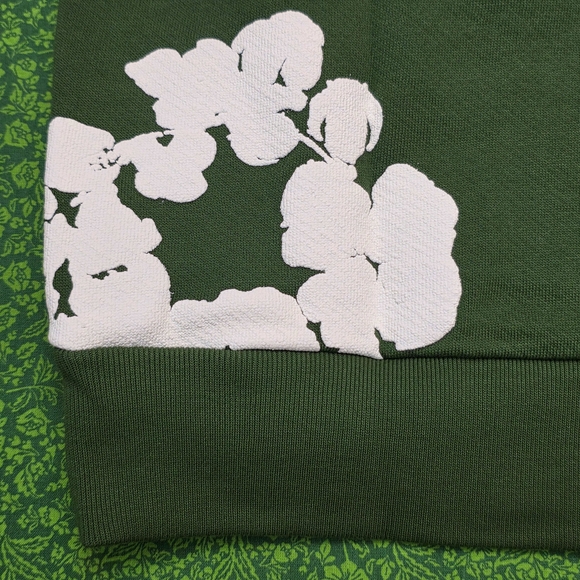 Green Denim Tear with White Floral Pattern Unisex - Picture 13 of 15